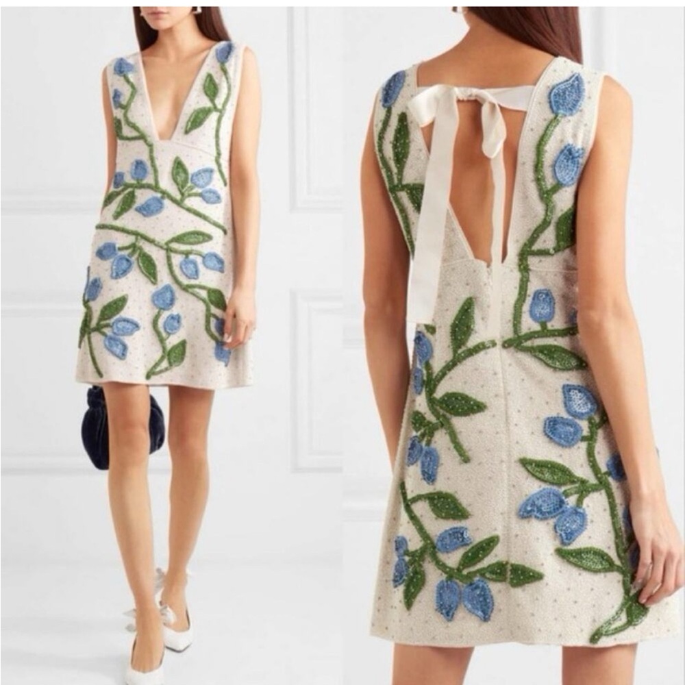 Ganni Orsay Embellished Mini Dress